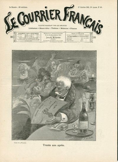 Titelblatt von „Le Courrier français“, Nummer 43, Satirisch in Schwarz-Weiß von Adolphe Leon Willette