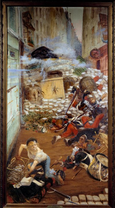 Gavroche an der Barrikade Illustration von Die Elenden von Victor Hugo (1802-1885). Gemälde von Adolphe Willette (1857-1926) 19. Jahrhundert Paris, Haus Victor Hugo von Adolphe Leon Willette