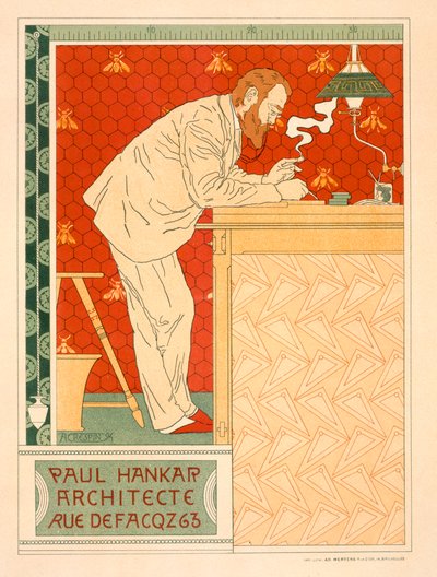 Reproduktion eines Plakats zur Werbung für die Architekturpraxis von Paul Hankar, 1894 von Adolphe Louis Charles Crespin