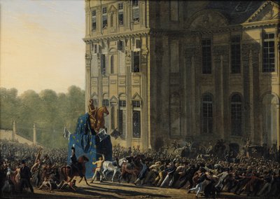 Transport der Statue von Henri IV (1553-1610) vor dem Flora-Pavillon des Louvre, 1818 von Adolphe Roehn