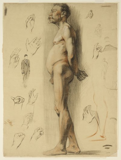 Lebenszeichnung eines bärtigen Mannes von Adolphe Valette