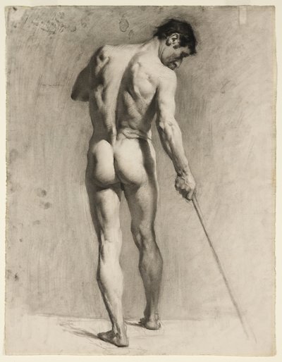 Lebenszeichnung eines männlichen Aktes mit einem Stock, ca. 1910-12 von Adolphe Valette