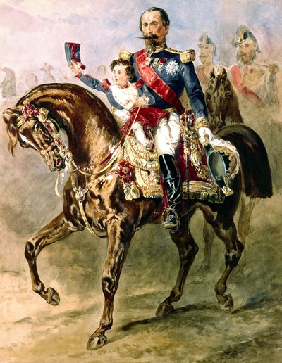 Napoleon III. mit seinem Sohn Louis Napoleon zu Pferd von Adolphe Yvon