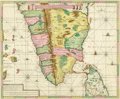 Karte von Südindien und Ceylon, nach einem Werk von ca. 1720 des niederländischen Kartographen Adriaan Reland von Adriaan Reland