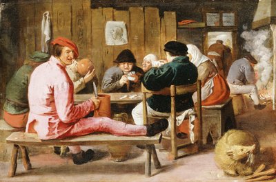 Bauern rauchen und trinken an einem Tisch in einer Taverne, ca. 1625 von Adriaen Brouwer