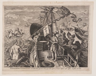 Christoph Kolumbus auf seinem Schiff, aus Americae Retectio (Die Entdeckung Amerikas) von Adriaen Collaert