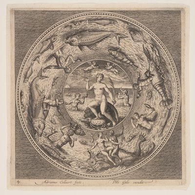 Galathea, aus einem Satz von Entwürfen für Teller (Fonds de Coupe) von Adriaen Collaert