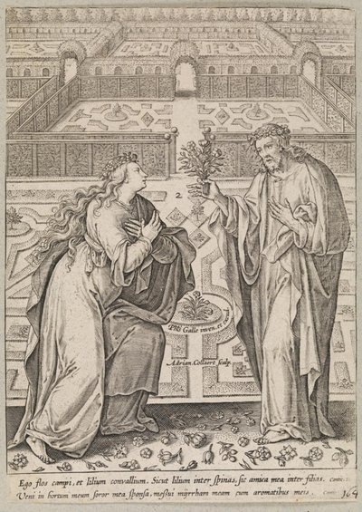 Christus und seine Braut, Ecclesia, in einem Garten von Adriaen Collaert