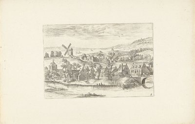 Landschaft mit einem Fluss und einer Windmühle von Adriaen Collaert