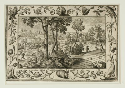 Der Feind sät Unkraut unter den Weizen, aus Landschaften mit alten und neuen Testamentsszenen und Jagdszenen von Adriaen Collaert