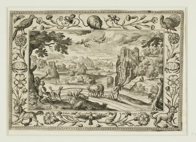 Der Fall des Ikarus, aus Landschaften mit Alten und Neuen Testament-Szenen und Jagdszenen von Adriaen Collaert
