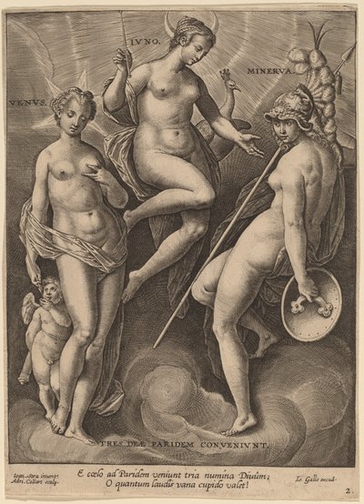 Venus, Juno und Minerva von Adriaen Collaert after Jan van der Straet