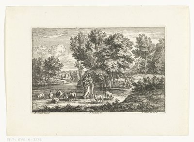 Landschaft mit zwei Hirtinnen am Wasser von Adriaen Frans Boudewyns
