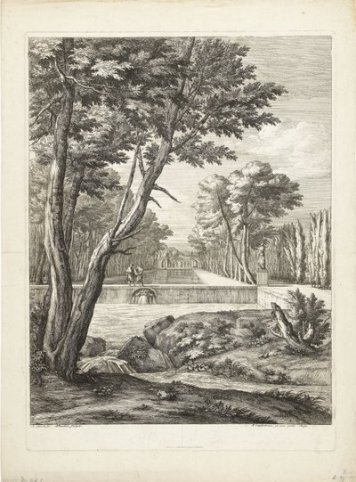 Landschaft mit zwei Männern bei einem Brunnen von Adriaen Frans Boudewyns