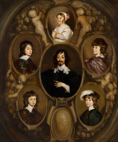 Porträt von Constantijn Huygens (1596-1687) und seinen fünf Kindern von Adriaen Hanneman
