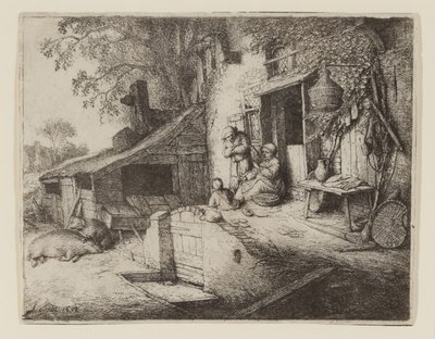 An der Hüttentür - Die Spinnerin von Adriaen Jansz. van Ostade