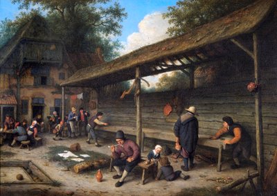 Hof eines Gasthauses mit einem Shuffleboard-Spiel von Adriaen Jansz. van Ostade