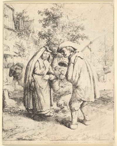 Mann spricht mit einer Frau, 1610-85 von Adriaen Jansz. van Ostade