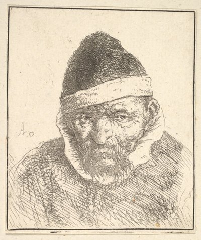 Alter Mann mit weißem Kragen und spitzem Hut (1610-85) von Adriaen Jansz. van Ostade
