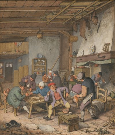Zimmer in einem Gasthaus mit Bauern, die trinken, rauchen und Backgammon spielen, 1678 von Adriaen Jansz. van Ostade