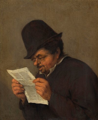 Alter Bauer liest eine Zeitung, ca. 1647 von Adriaen Jansz. van school of Ostade
