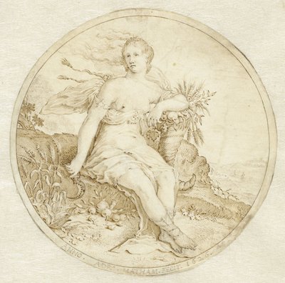Ceres sitzend mit einem Füllhorn und einer Sichel von Adriaen Matham