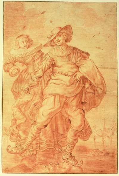 Eine Dame und ein Herr beim Schlittschuhlaufen, um 1625 von Adriaen Pietersz van de Venne