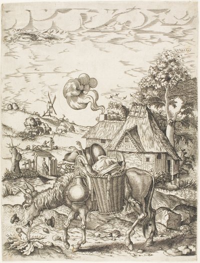 Der mit Nahrung beladene Esel, aus Emblematische Figuren von Tieren von Adriaen Pietersz. van de Venne