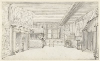 Ansicht einer reich ausgestatteten Kammer mit einem Himmelbett von Adriaen Pietersz van de Venne
