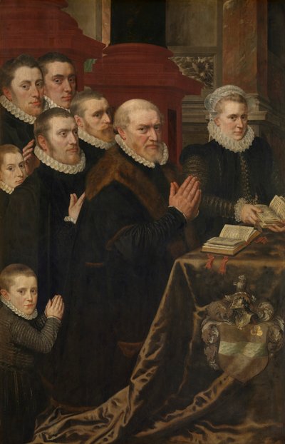 Kalvarienberg und die Familie von Gillis de Smidt und Maria de Deckere von Adriaen Thomasz Key