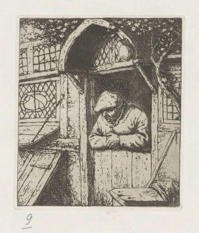 Bauer, der sich auf eine Tür lehnt von Adriaen van Ostade