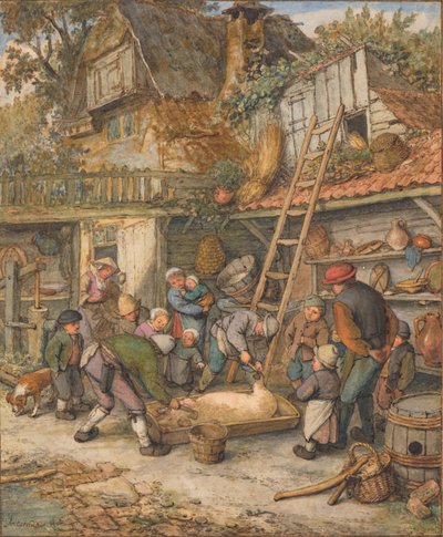 Das Schaben eines Schweins von Adriaen van Ostade
