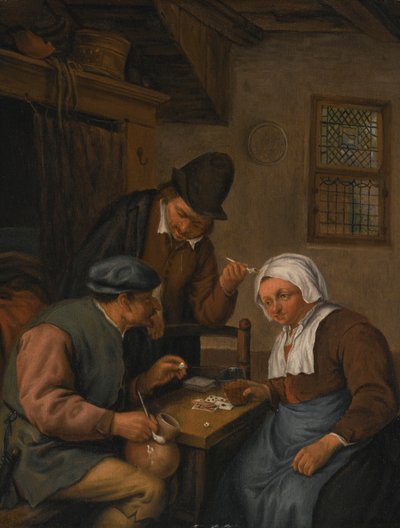 Interieur mit Bauern, die Karten spielen von Adriaen van Ostade