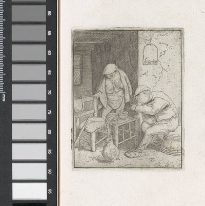 Mann zündet eine Pfeife in einem Interieur an von Adriaen van Ostade