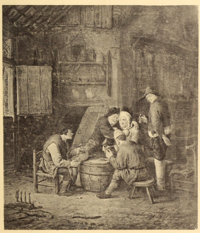 Bauern um ein Fass in einem Gasthaus von Adriaen van Ostade