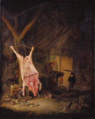 Geschlachtetes Schwein in einer Scheune von Adriaen van Ostade