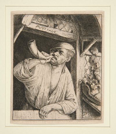 Der Bäcker, der sein Horn bläst von Adriaen van Ostade