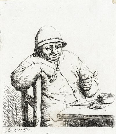 Der Raucher, der sich auf die Rückenlehne eines Stuhls lehnt von Adriaen van Ostade