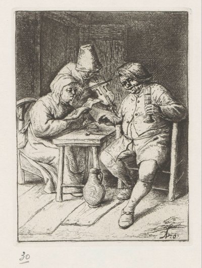 Geiger und ein singender Mann und Frau von Adriaen van Ostade
