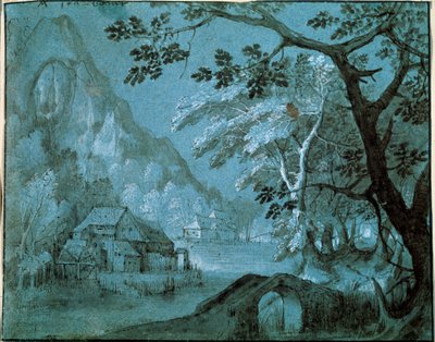 Landschaft mit einer Mühle an einem Bergsee, um 1610-1620er Jahre von Adriaen van Stalbemt