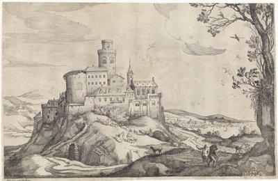 Landschaft mit einem Schloss auf einem Berg von Adriaen van Stalbemt