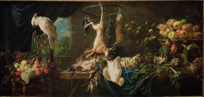 Stillleben mit Wild, Gemüse, Obst und Kakadu, 1650 von Adriaen van Utrecht