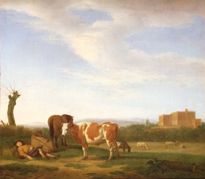 Eine pastorale Landschaft mit einem schlafenden Hirten, 17. Jahrhundert von Adriaen van de Velde