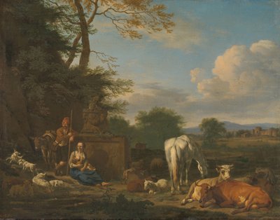 Arkadische Landschaft mit ruhenden Hirten und Tieren von Adriaen van de Velde