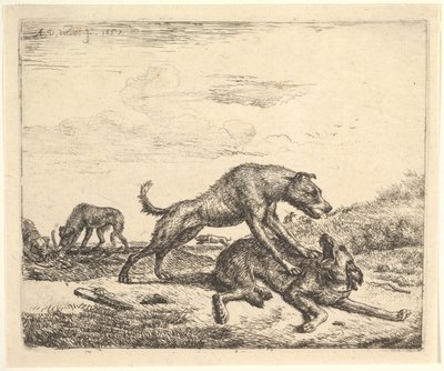 Kämpfende Hunde, aus Verschiedene Tiere von Adriaen van de Velde