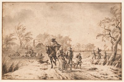 Herbstlandschaft mit Reisenden und Fähre von Adriaen van de Velde