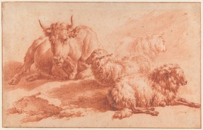 Liegende Kuh und drei Schafe von Adriaen van de Velde