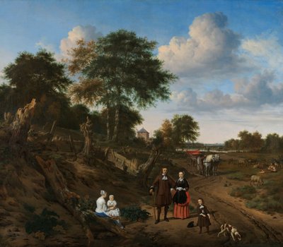 Porträt eines Paares mit zwei Kindern und einer Amme in einer Landschaft von Adriaen van de Velde