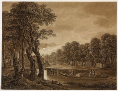 Mondscheinlandschaft mit Frachtschiff von Adrian Zingg