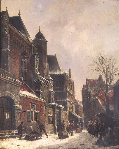 Eine niederländische Straßenszene mit Figuren bei einer Kirche von Adrianus Eversen